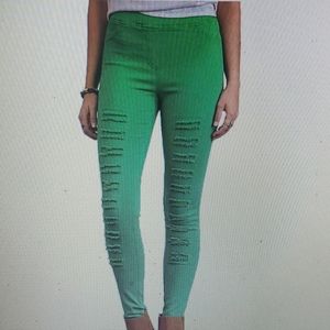 Umgee Distressed Jeggings Leggings New Green